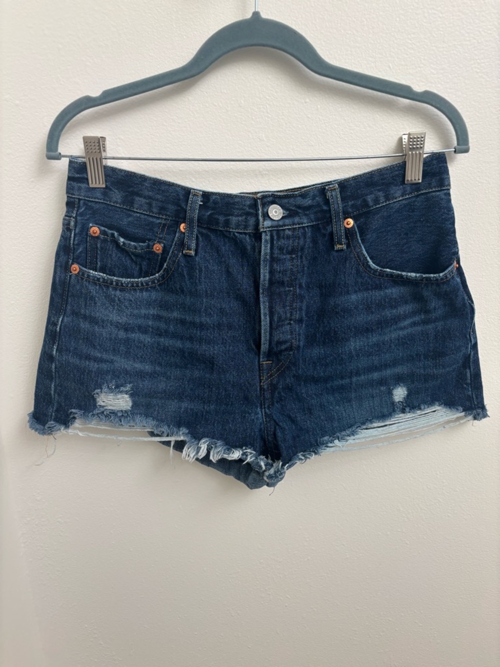 Levi’s Premium Jean Shorts 
Distressed High Waist Button Fly Women’s 29